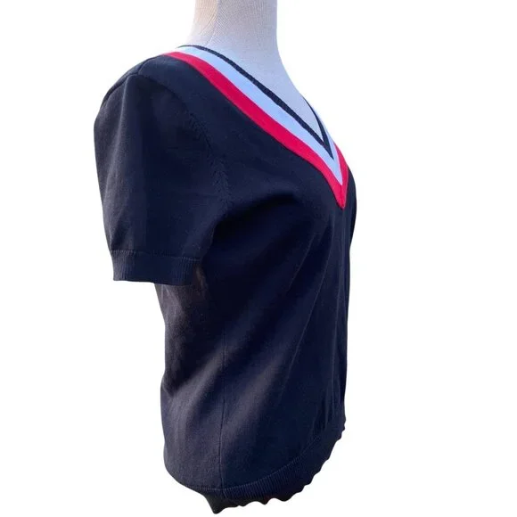 Lauren Ralph Lauren Active Women V-neck Golf Sweater L Preppy Black Cotton S/S - Picture 8 of 14